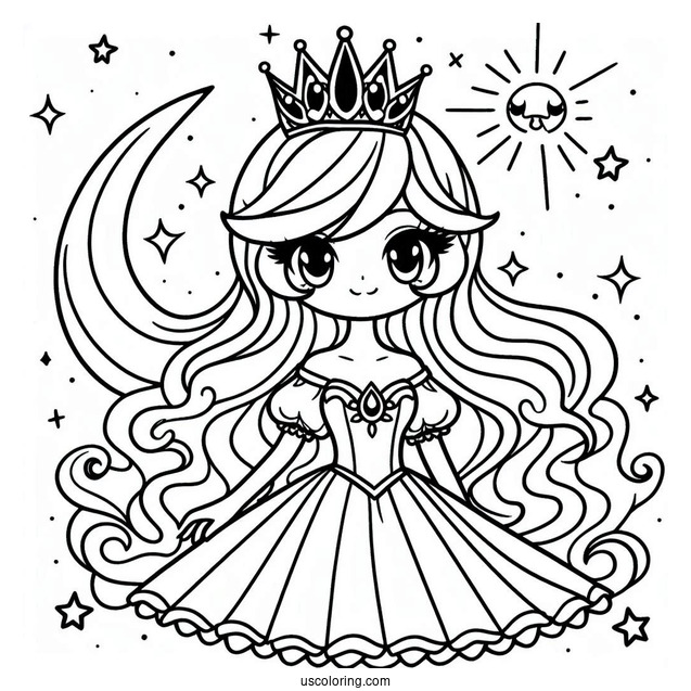 Pretty Princess Luna Coloring Page With Crown And Stars Behind Her