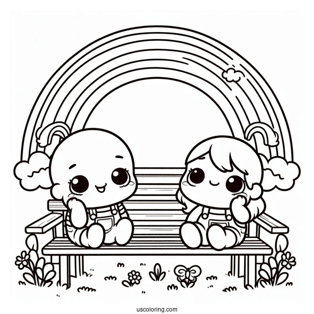 Rainbow Friends Coloring Page Watching Rainbow Babies On A Bench