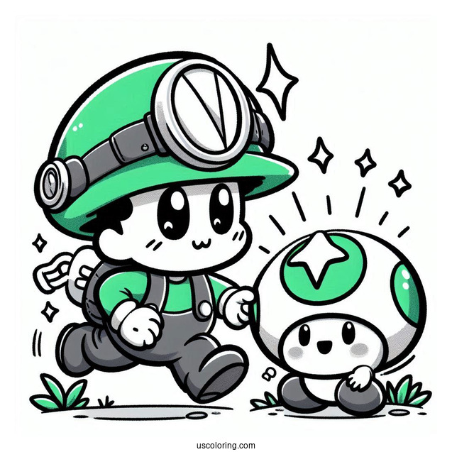 Shy Guy Coloring Page Chasing Miner Toad With Emerald