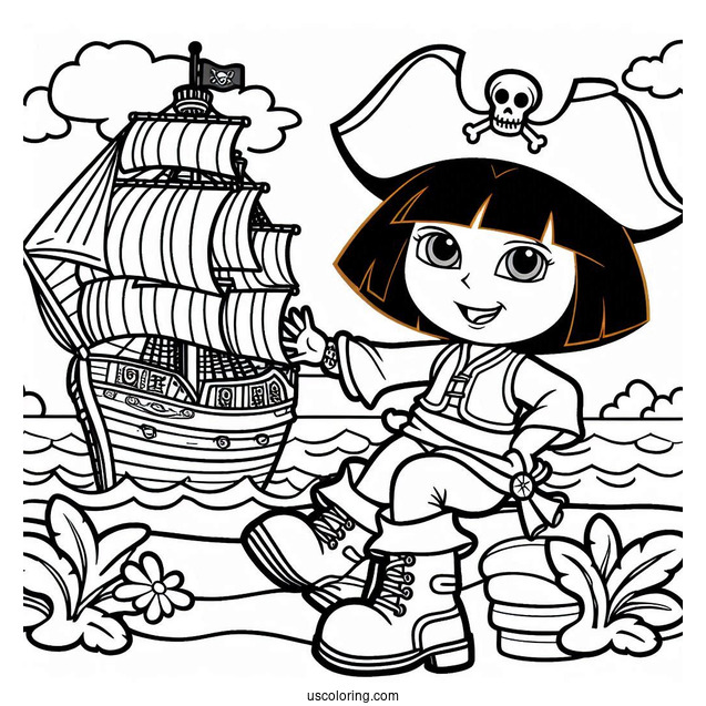 Pirate Dora With Boots On Ship To Color