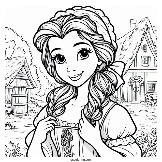Smiling Belle In Her Village To Color