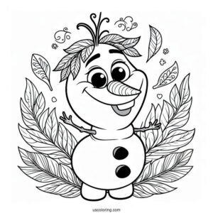 Olaf With Leaves Around His Head To Color
