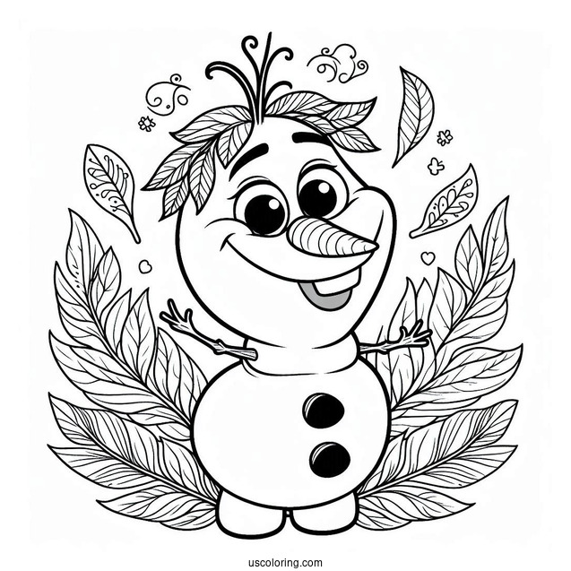 Olaf With Leaves Around His Head To Color
