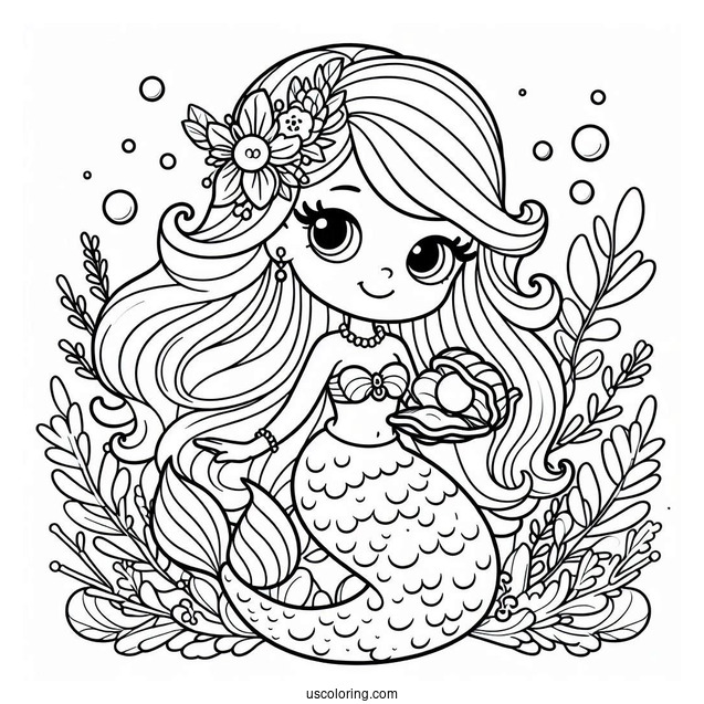 Mermaid Polly Pocket Coloring Page Holding Mussel With Pearl