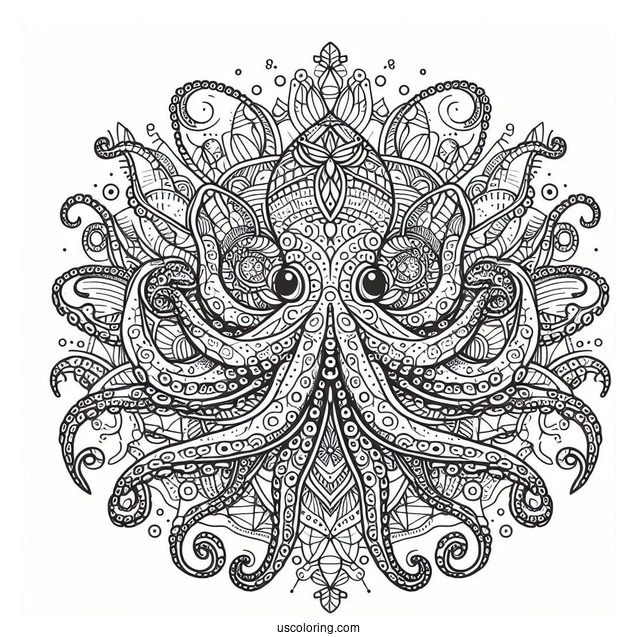 Intricate Nautical Mandala With Octopus Coloring Page In The Middle