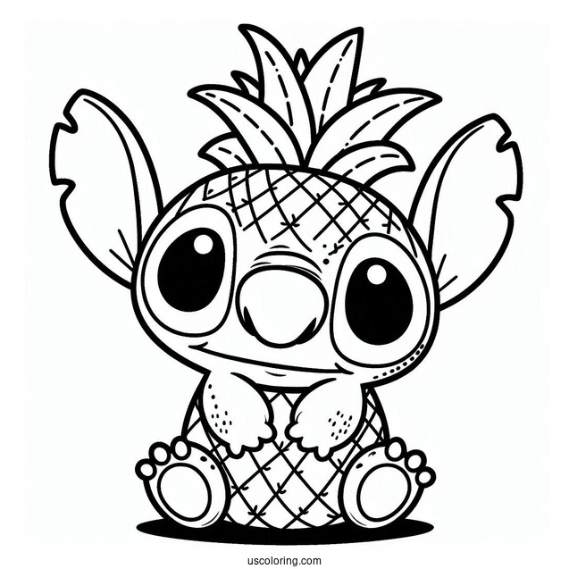 Funny Stitch With Pineapple Coloring Page Head For Preschoolers