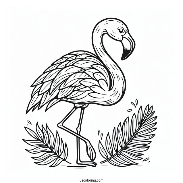 Coloring Page Of a Tropical Themed Flamingo