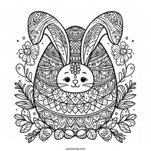 Easter Coloring Page Of Easter Egg With Bunny Ears Mandala
