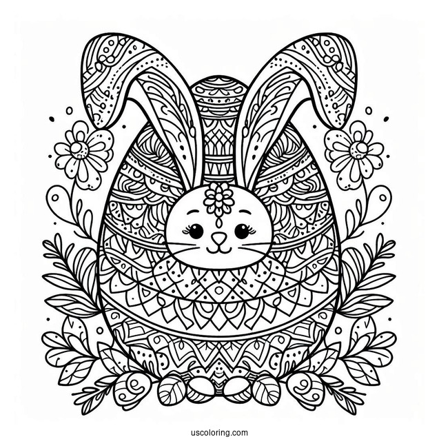 Easter Coloring Page Of Easter Egg With Bunny Ears Mandala