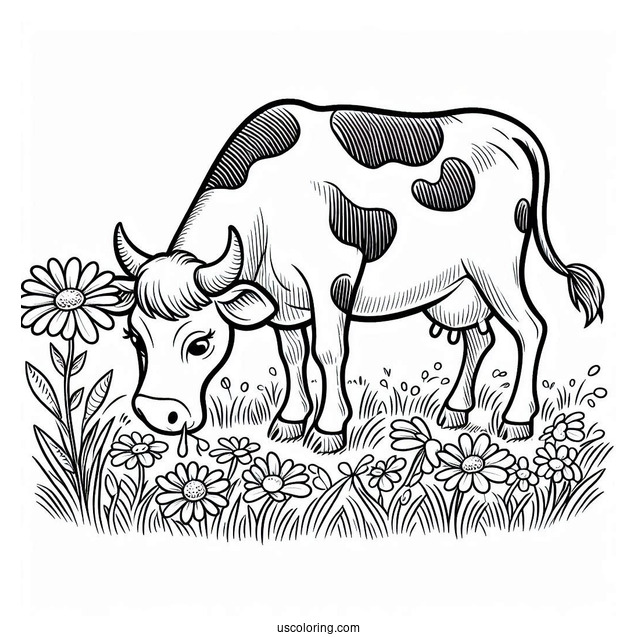 Daisy Cow Grazing In Field Coloring Page