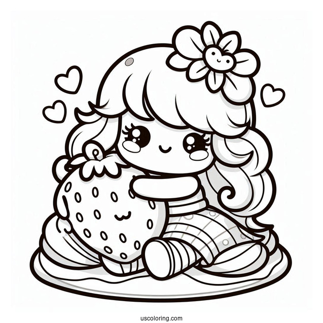 Strawberry Shortcake Coloring Page Hugging Custard Coloring Page