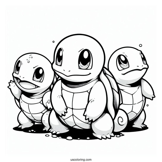 Squirtle Coloring Page With Wartortle, And Blastoise Evolution