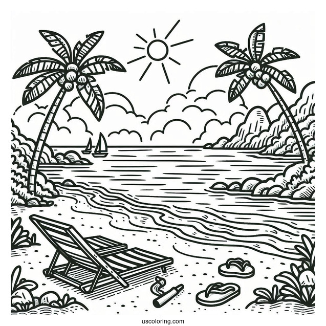Simple Beach Coloring Page View