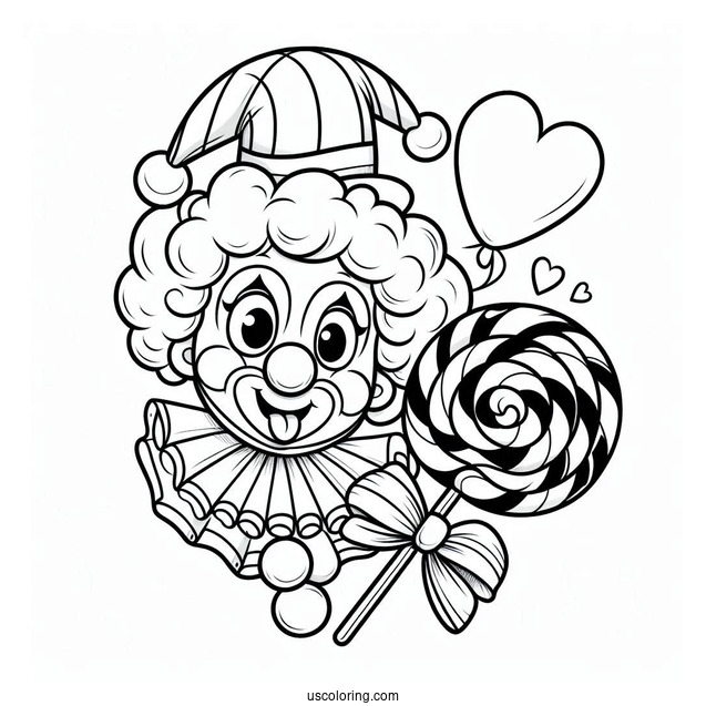 Coloring Page of Clown With Lollipop