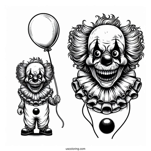 Scary Clown with Small Balloon Coloring Sheet