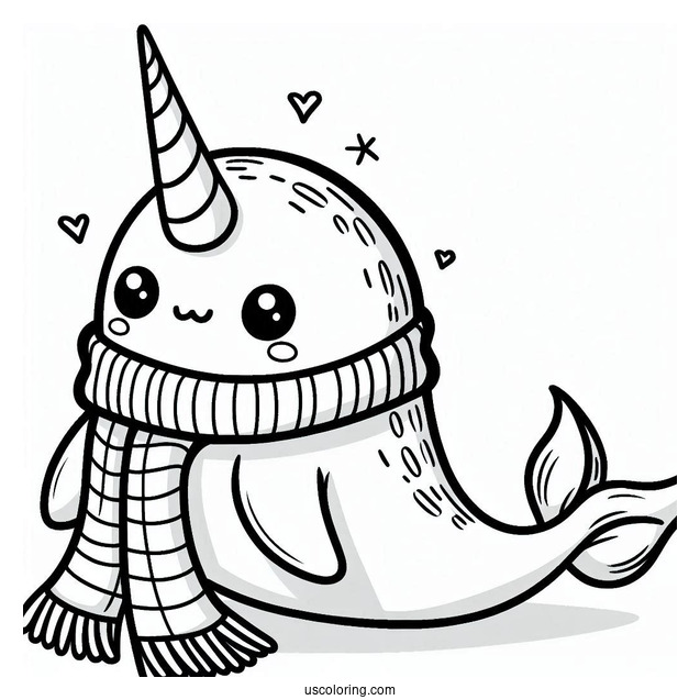 Narwhal Coloring Page Wearing A Scarf