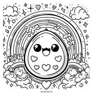Tamagotchi Coloring Page Of Detailed Tamagotchi With Hearts And Rainbows