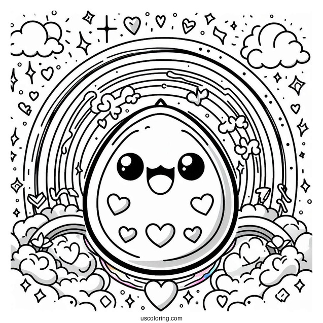 Tamagotchi Coloring Page Of Detailed Tamagotchi With Hearts And Rainbows