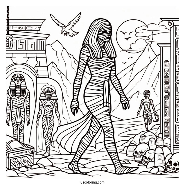 Egyptian Mummy Coloring Page Walking Out Of Tomb
