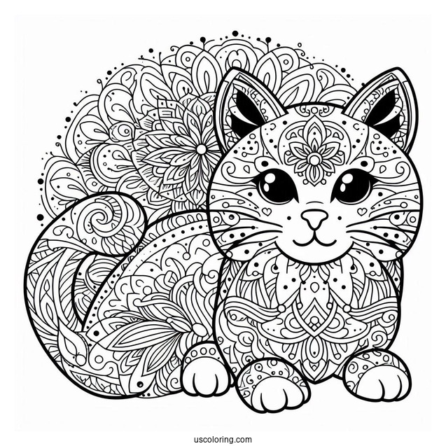 Cat Mandala Coloring In For Adults