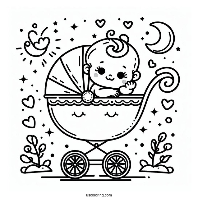 Baby Coloring Page In A Stroller