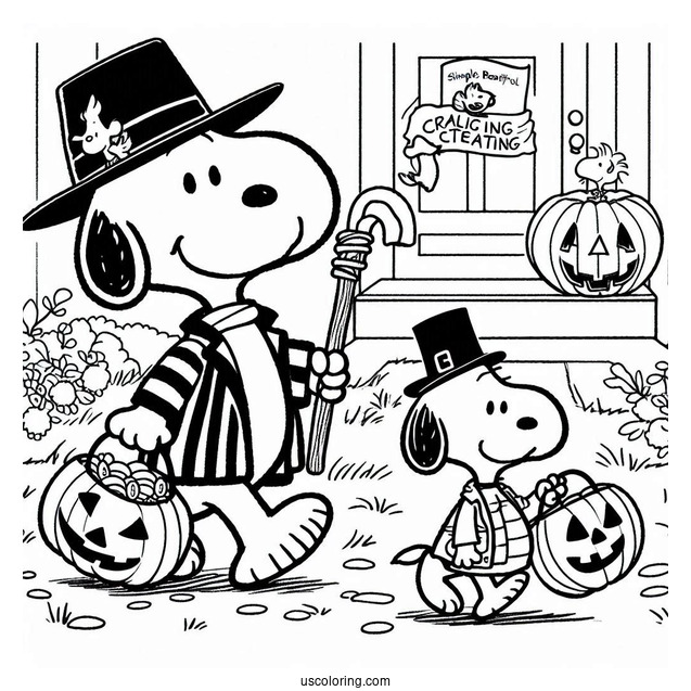Snoopy And Woodstock Trick Or Treating During Halloween