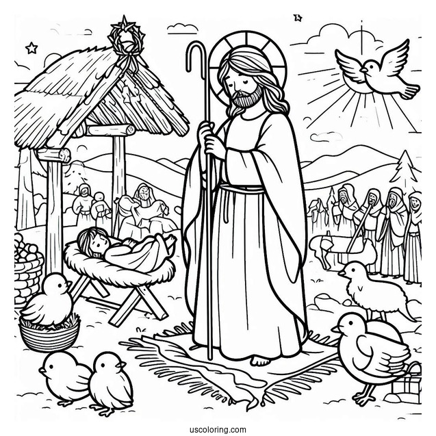 Nativity Coloring Page of Jesus For Preschoolers