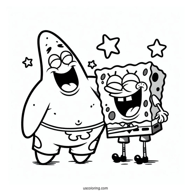 Patrik And SpongeBob Laughing Coloring Page