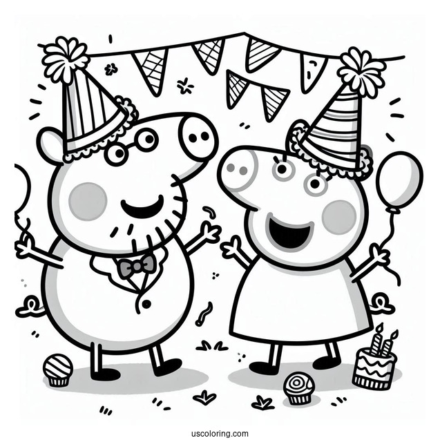 Peppa And George Have A Party Coloring Page