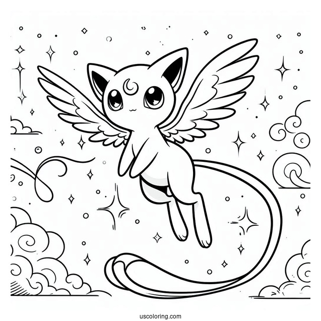 Mew Coloring Page Flying In The Air