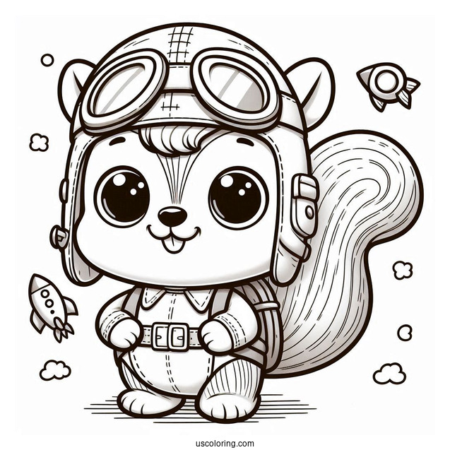 Rocket J Squirrel Coloring Page Wearing Aviator Helmet For Preschoolers