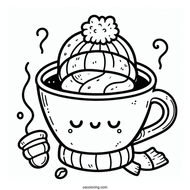 Cartoon Coffee Coloring Pages Of Cup Wearing Scarf And Ear Muffs