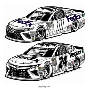 No 11 FedEx Toyota Racing No 24 Raptor Chevrolet NASCAR Coloring Page