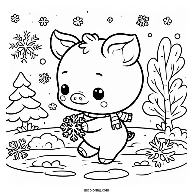 Piglet Coloring Page Playing In The Snow For Kids