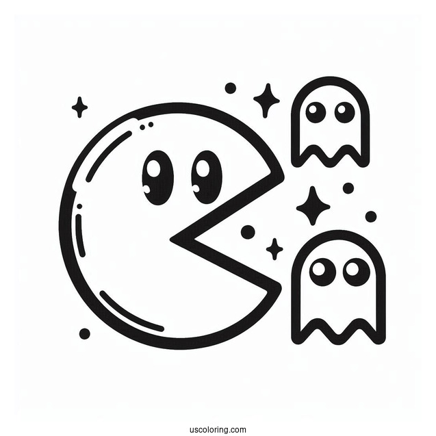 Iconic Pac-Man Coloring Page And Ghosts Outline For Preschoolers