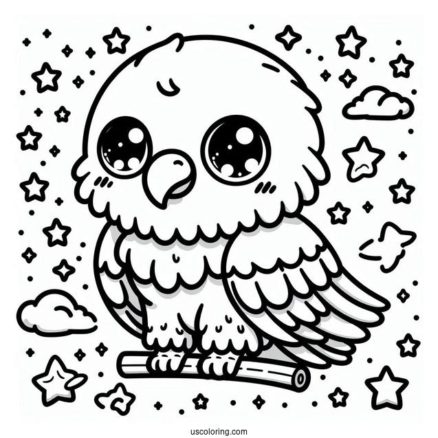 Cute Kawaii Bald Eagle With Stars Coloring In