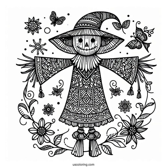 Intricate Scarecrow Coloring Page Mandala