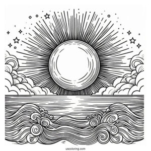 Sun Shining Over The Ocean To Color