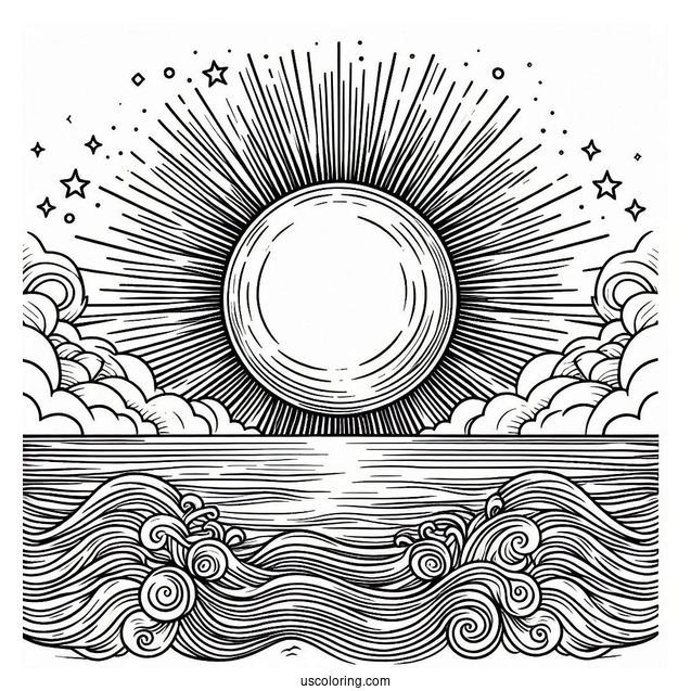 Sun Shining Over The Ocean To Color