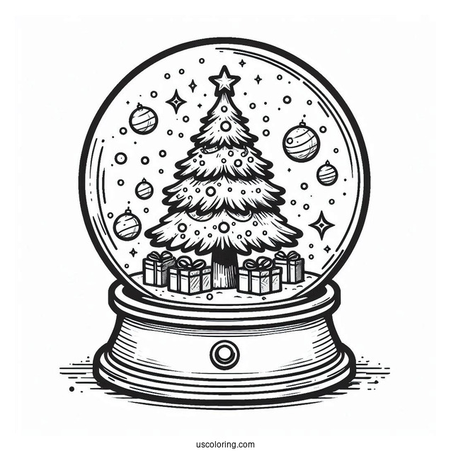 Christmas Tree With Presents Snow Globe Coloring Page