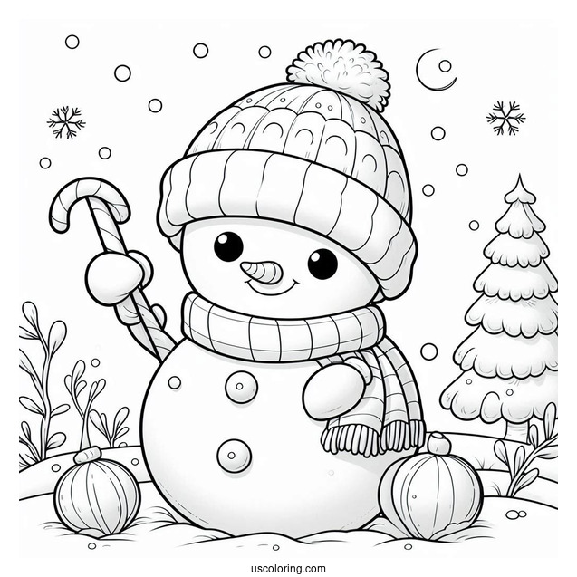 Realistic Looking Snowman To Color For Preschoolers