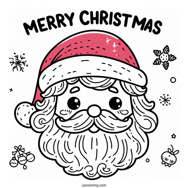 Easy Santa Face To Color With Merry Christmas Text