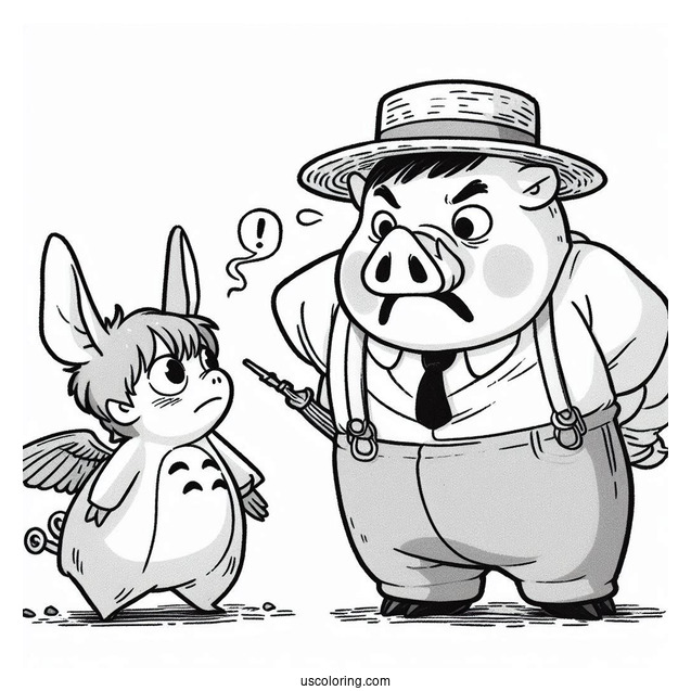 Studio Ghibli Coloring Page of Porco Rosso Being Scolded By Fio