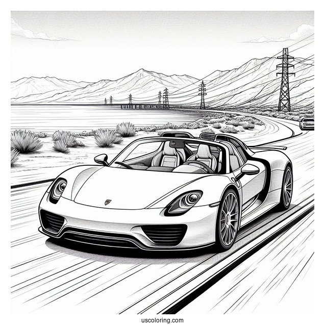 Porsche Coloring Page 918 Spyder On The Road