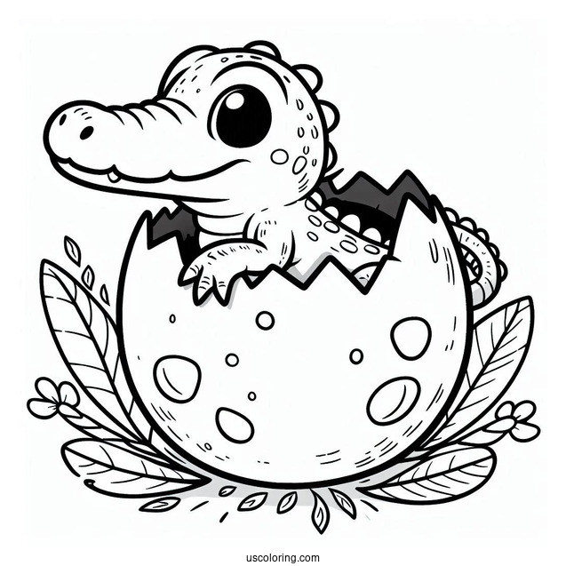Coloring Page Of Baby Crocodile Hatching From Egg