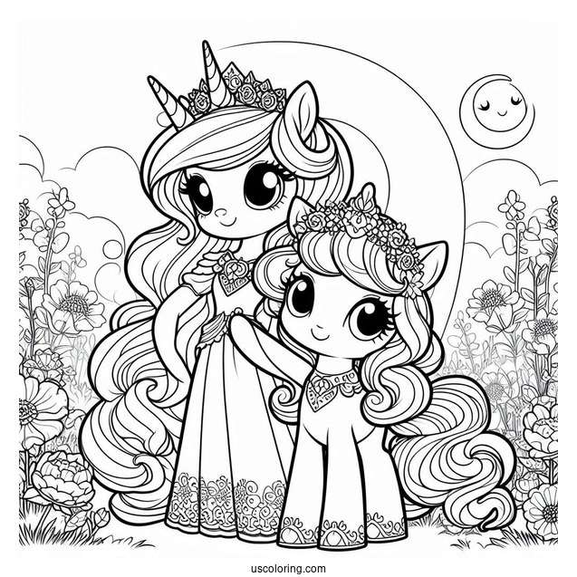 Princess Luna Coloring Page Standing With Sweetie Belle In Flower Field