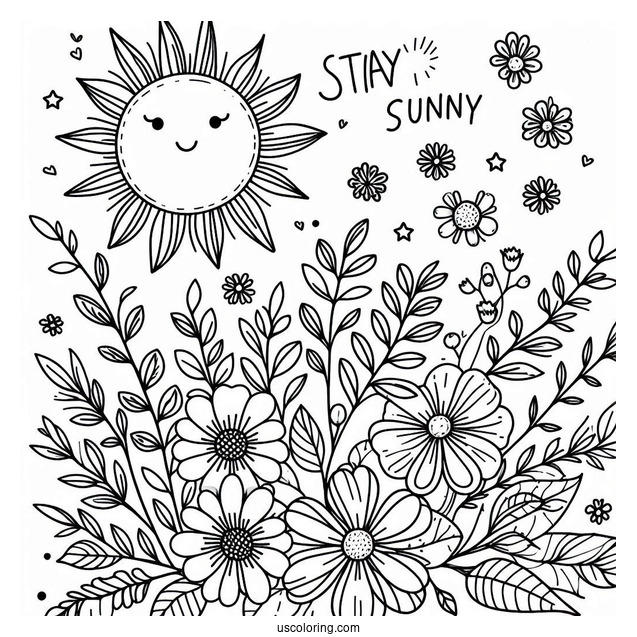 Stay Sunny With Sun And Flowers Summer Coloring Page For Kids