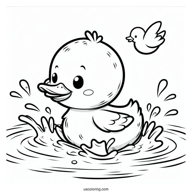 Playful Duck Splashing in Water Coloring Sheet For Preschoolers