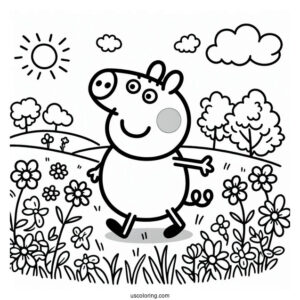 Peppa Pig Walking In Field With Flowers