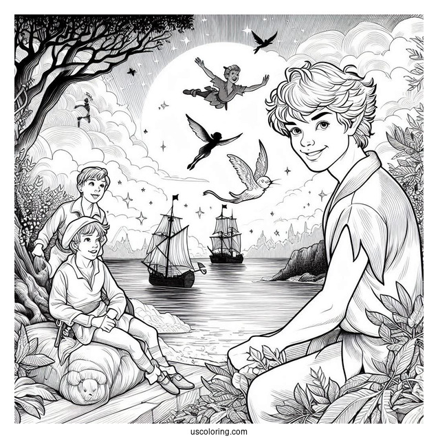 Detailed Coloring Page Of Lost Boys In Neverland
